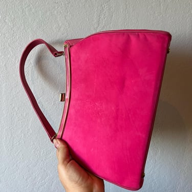 Ferociously Fuchsia - Vintage 1950s 1960s Fuchsia Pink Nubuck Leather Handbag Purse 