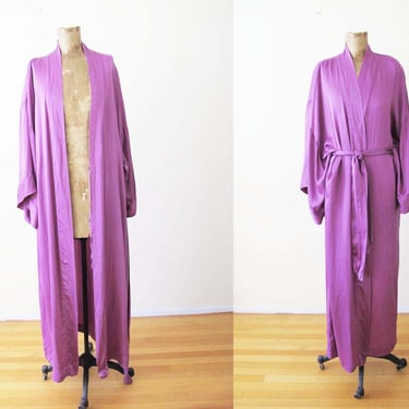 Vintage Long Silk Robe - Silk Kimono Robe - Purple Lavender Robe - Bridal Getting Ready Robe -  - Vintage Dressing Robe - One Size 