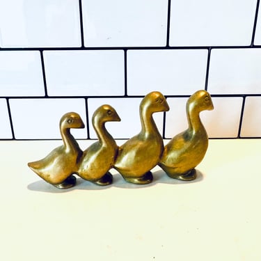 Vintage Brass Ducks in a Row, Ducks Paperweight, Brass Ducks, Four Brass Ducks 