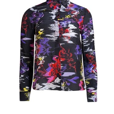 Alice &amp; Olivia - Black Multi Paint Splatter Print &quot;Willa&quot; Shirt Sz XS
