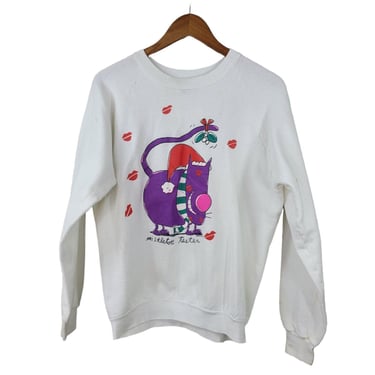 Vtg Jim Benton 90s Christmas Cat sweatshirt XL Screen Stars Mistletoe tester 