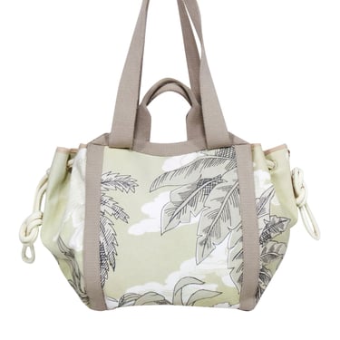 Inoui Editions - Beige, Cream, &amp; Light Green Tropical Print Drawstring Bag