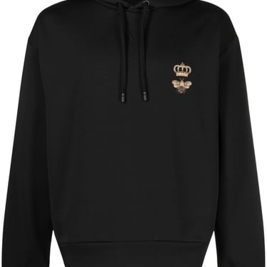 Dolce & Gabbana Men Cotton Hoodie With Bee And Crown Logo