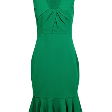 Badgley Mischka - Green Ruched Neckline Sleeveless Midi Dress Sz 6