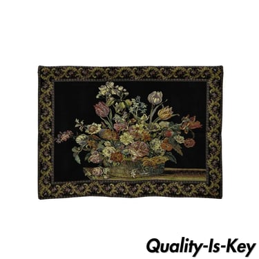 51" x 36" French Wall Hanging Tapestry Jacquard Acanthus Floral Still Life Black