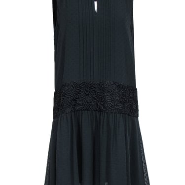 Marchesa Rose - Black "Clip Dot Rib" Dress w/ Lace Detail Sz M