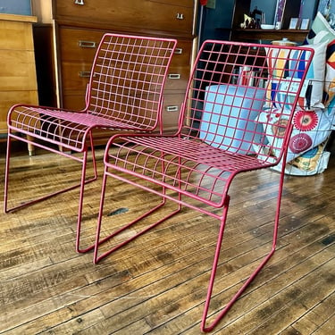 Vintage Red Wire Patio Chairs in the style of Bertoia