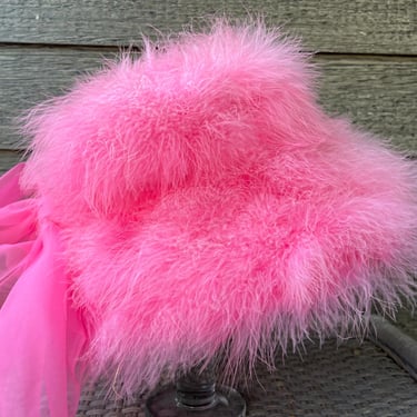 hot pink marabou hat 1960s feathered big bow statement chapeau 