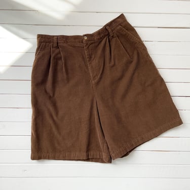 high waisted shorts | 80s 90s plus size vintage dark brown wide wale corduroy pleated shorts 