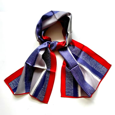 Vintage 60s 70s Striped Scarf Blue Red 1960s 1970s Graphic Sash Hair Tie 