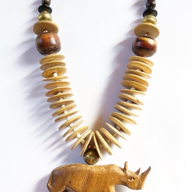 Vintage rhinoceros wood bead necklace 