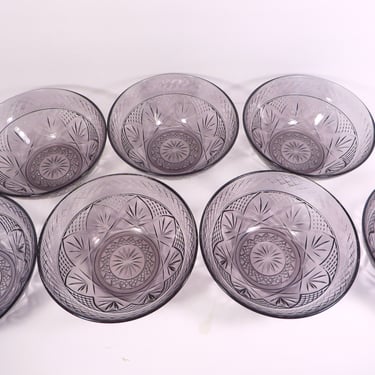 Vintage Amethyst Glass Cristal D'Arques Salad Bowls - 7 Antique Amethyst Salad Bowls 