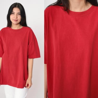 Red T Shirt Plain TShirt 90s Crewneck T Shirt Vintage 1990s Retro Tee Basic Blank Tshirt Cotton Extra Large xl 