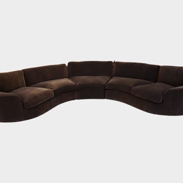 Brown Velvet Curved Sectional, 1980s 
