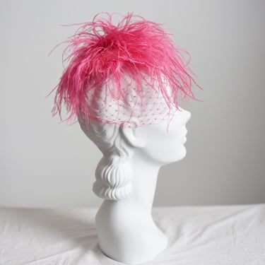 60s Hot Pink Ostrich Feather Veil 