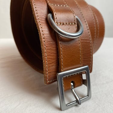 Brown leather belt wide strap silver buckle 90’s- Y2k Boho dress belt unisex style size Large XLarge 38”-42” volup plus 