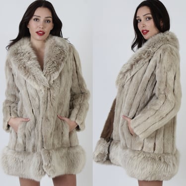80s Champagne Mink Fur 2 In 1 Jacket / Plush Ivory Arctic Fox Convertible Coat / Luxurious Ivory Blonde Suede Corded Overcoat 