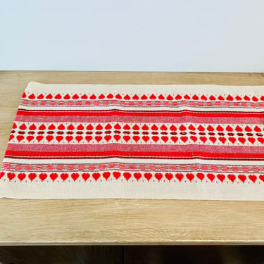 Vintage Mid Century Table Runner Cream and Red Valentine's Day 