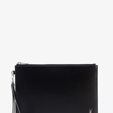 Saint Laurent Men Leather Clutch With Monogram Detail