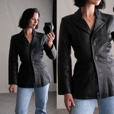 Vintage 80s SASHA GAUTIER Black Supple Lamb Leather Blazer | 100% Genuine Lamb | Prada Style, Minimalistic | 1980s 1990s Designer Jacket Top 