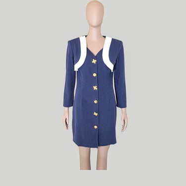 Vintage 80s Blue Long Sleeve Short Dress Size 7 Fall Holiday Dress New Years Outfit Formal Evening Fall Dress 