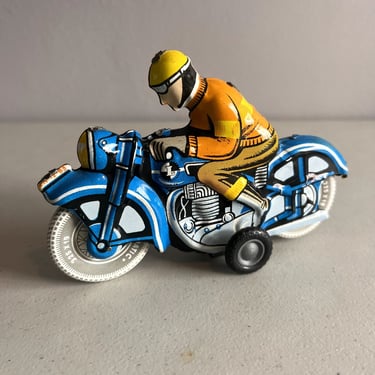 Vintage Ballon Cordatic Tin Litho Friction Toy Motorcycle Pendu Pet 