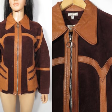 Vintage 60s/70s Suede O Ring Zip Up Jacket With Leather Accents Size M/L 