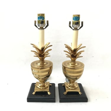 Mid Century Frederick Cooper Style Hollywood Regency Brass Pineapple Urn Table Lamps-a pair 