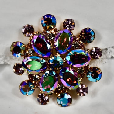 Gorgeous JULIANA D&E Verified AB Rhinestone Headlight Brooch Set in Gold Plated Metal Mint Condition RARE Gift for Her Highly Collectible 
