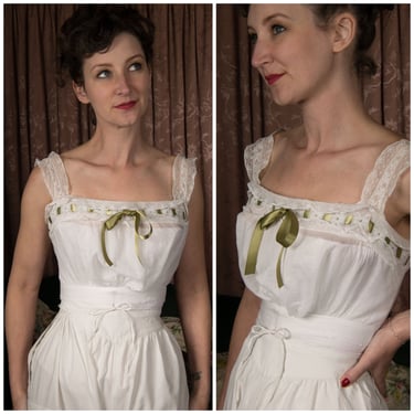 1900s Camisole - Delicate Antique Edwardian Cotton Eyelet Camisole Corset Cover with Embroidery and Lace 