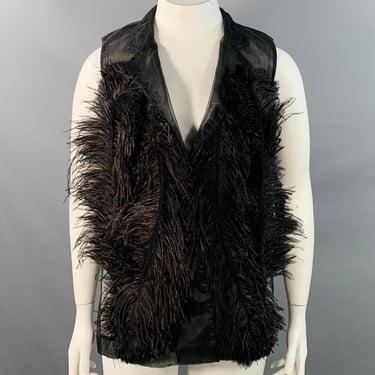 VERA WANG Size L Black Mesh Ostrich Feathers Snaps Vest