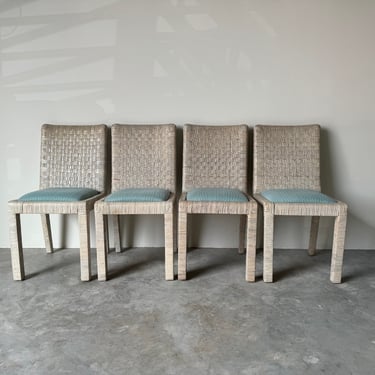 Vintage  Boho Chic Organic Cerused Rattan Dining Chairs - Set Of 4 