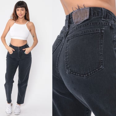 90s Mom Jeans Faded Black Zena Jeans High Rise Waist Jeans Exposed Button Fly 1990s High Waisted Denim Pants Vintage Small 28 