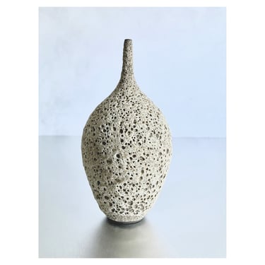 SHIPS NOW- Stoneware Teardrop Bottle with Light Yellow Textural Lava Glaze by Sara Paloma Pottery 