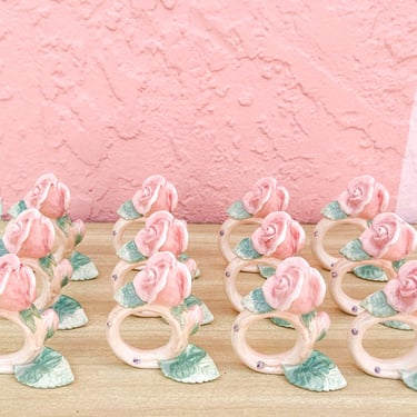 Set of Twelve Fitz and Floyd Spring Roses Napkin Rings