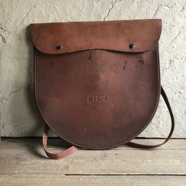 US Leather Document Case, Military, Mail Bag, Postal Carrier Bag, Antique Postman Courier Bag, 1940s 