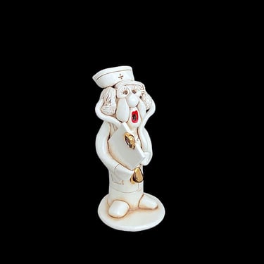 Vintage Hand Made Whimsical Sculpture Figurine of a Nurse Signed by Mystery Artist 1970s 