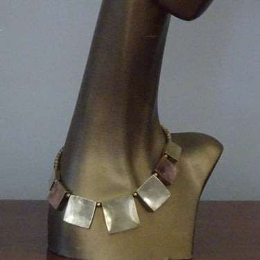 Sculptural necklace 1950s brass, silver, copper squares 