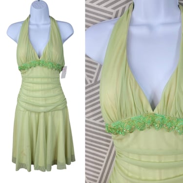 Vintage Prom Dress Small Medium Evening Costume Green party event Halter *FLAWS* 