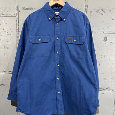 L 90s Carhartt Blue long-Sleeve Button-Up Shirt 1990s rugged wear 