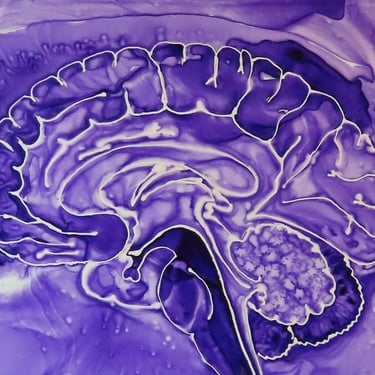 Big Purple Brain -  original ink painting on yupo - neuroscience art 