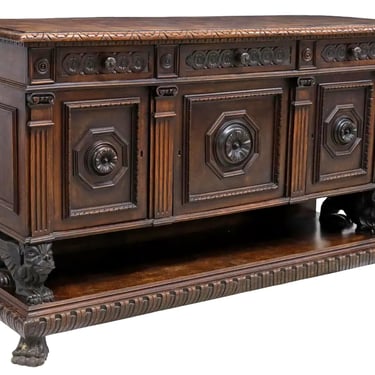 Antique Sideboard, Italian Renaissance Revival, Walnut, Figural Supports, 1800s