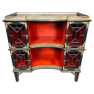 Detailed L & JG Stickley Chinoiserie Bookcase Console Having Brass Gallery 