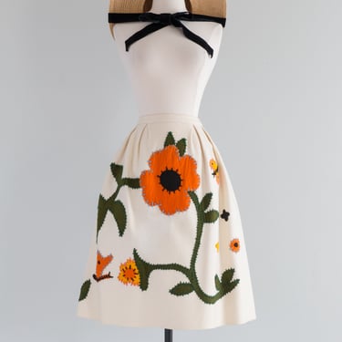 Rare Early 1960's Strega Felt Applique Skirt From Neiman Marcus / Small