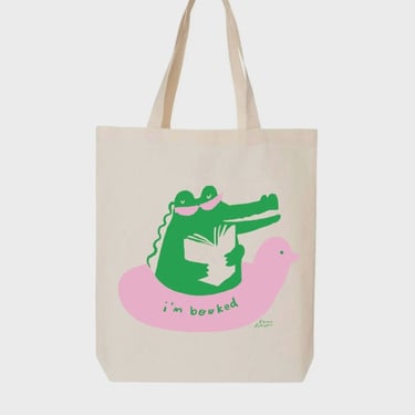 &quot;I'm Booked&quot; Reading Crocodile Canvas Tote