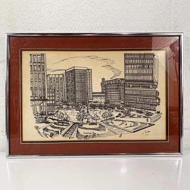 Vintage Baltimore Art Charles Center Plaza Maryland Souvenir White Black Travel Ink Artwork Tony Desales 1980s 80s 1983 