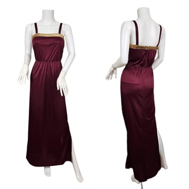 Jo-Ed Sophisticates 1970s Burgundy Poly Grecian Style Sleeveless Maxi Dress I Sz Med 