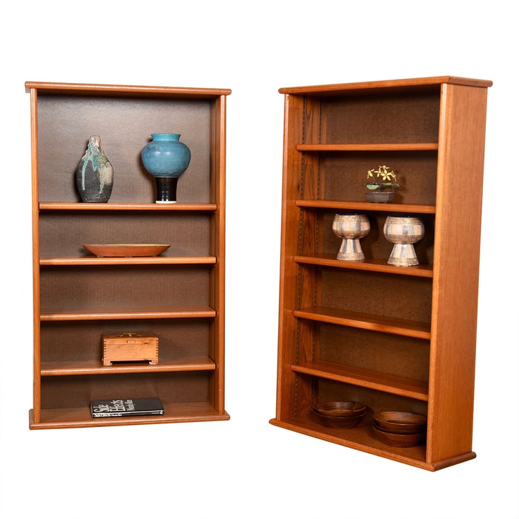 The Slim Line &#8212; Petite Teak Bookcases Stackable or Stand Alone w: Adj Shelves