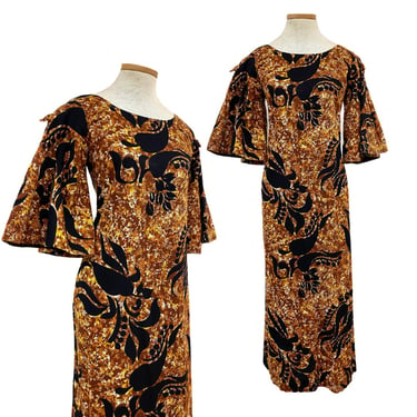 Vtg Vintage 1960s 60s 1970s 70s Hawaiian Tiki Polynesian Luau Maxi Dress 