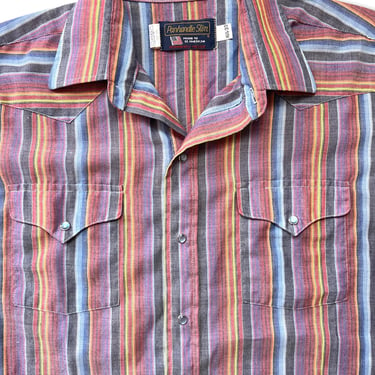 Vintage PANHANDLE SLIM Western Shirt ~ 16 1/2 -33 (L) ~ Pearl Snap Button ~ Cowboy /  Rockabilly ~ Southwestern ~ Ombre Stripe 
